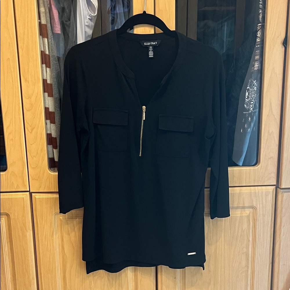 Ellen Tracy Black Blouse with Gold Zipper